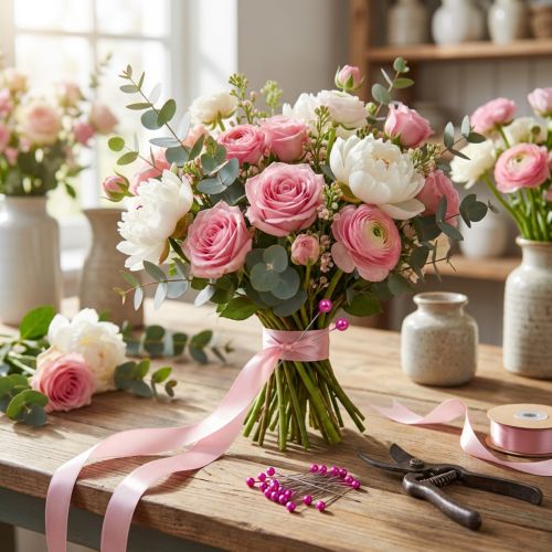 Artículo Alfileres de floristería con cabeza de perla, color rosa, Ø4 mm, 40 mm, 150 unidades
