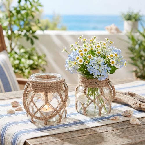 Conchas decorativas de macramé de vidrio marítimo Ø11cm H12,5cm 2ud | Floristik24.es