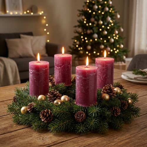 Velas de pilar de color sólido Berry Purple 70x120 mm paquete de 4 - Perfectas para decoraciones de mesa y celebraciones | Floristik24.es