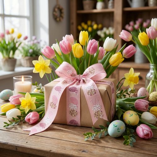 Cinta de regalo Cinta decorativa de Pascua Huevos de Pascua rosa 40mm 20m | Floristik24.es