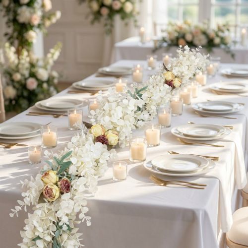 Guirnalda decorativa guirnalda de plantas eucalipto rosas artificiales aspecto seco 170 cm blanqueadas | Floristik24.es