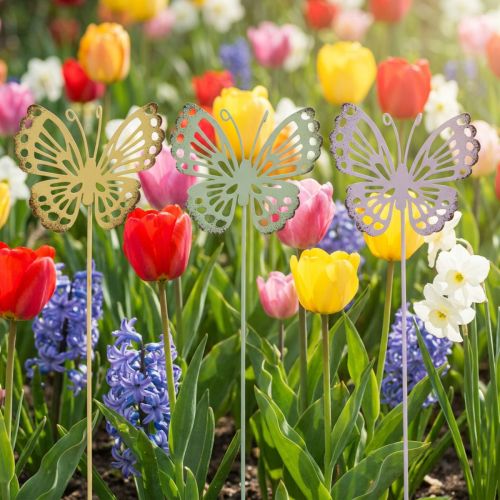 Estaca de jardín mariposa metal tricolor L25cm 6pcs | Floristik24.es
