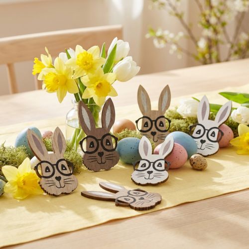 Decoración dispersa conejo de madera con gafas marrón blanco 2,5×4,5cm 48 piezas | Floristik24.es