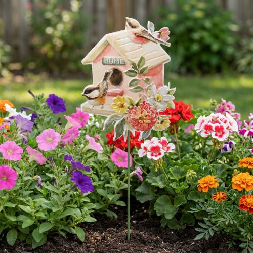 Estacas de jardín pájaros de metal, estacas de plantas decoración de pajarera 76,5 cm | Floristik24.es