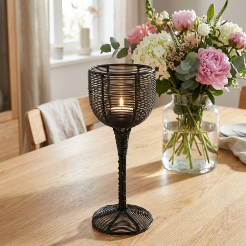 Artículo Portavelas metálico negro para copas de vino decorativas, Ø13cm, H31,5cm