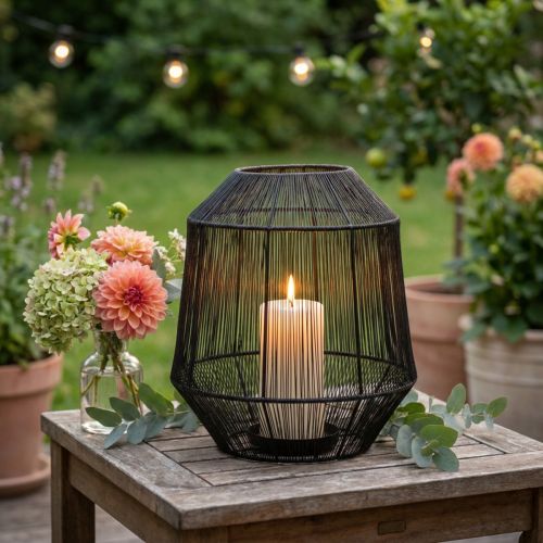 Portavelas negro, farol decorativo, cesta de alambre, Ø24cm, H28cm | Floristik24.es