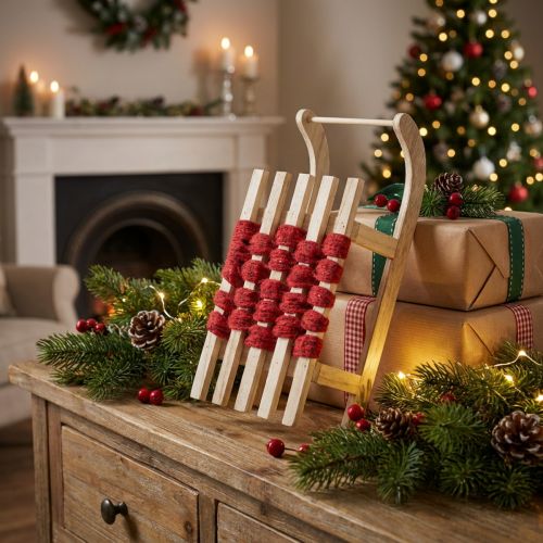 Trineo decorativo trineo de Navidad de madera L42×W17×H12cm | Floristik24.es
