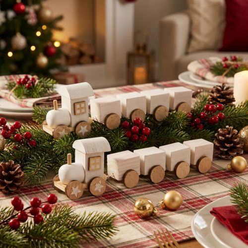 Tren de madera deco Tren navideño blanco L20cm H6cm 2pcs | Floristik24.es
