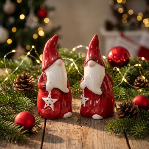 Figura de Papá Noel Nicolás rojo, blanco cerámica H13.5cm 2pcs | Floristik24.es