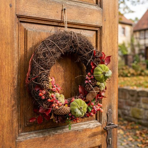 Corona de vid marrón oscuro, Ø35 cm, corona natural, corona para puerta, decoración de pared, corona decorativa de madera, corona de primavera, corona de Adviento, corona de otoño. | Floristik24.es