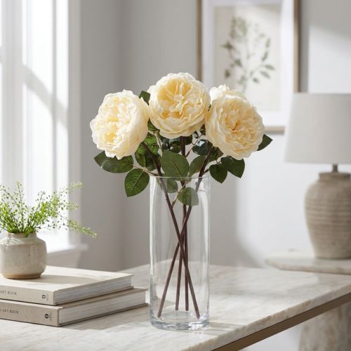 Artículo Rosas artificiales como flores artificiales crema real 48cm 3pcs