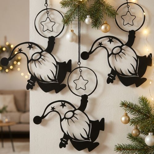 Decoración de pared metal gnomo negro estrella 15×17cm 3 piezas | Floristik24.es