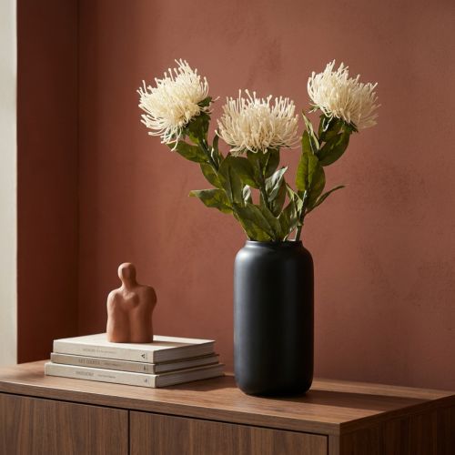 Alfiletero flores artificiales exóticas Protea Leucospermum crema 73cm 3ud | Floristik24.es