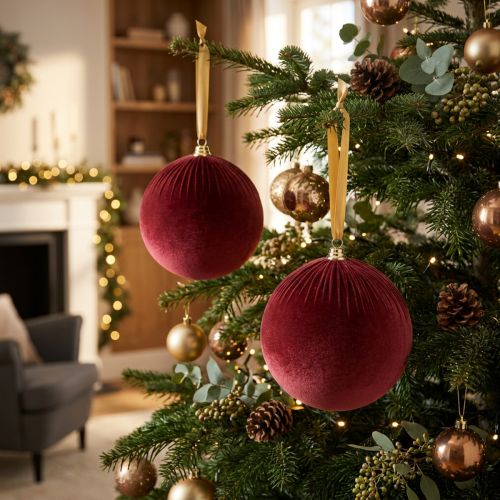 Artículo Adorno navideño grande de terciopelo rojo para colgar en el árbol, 25 cm, 2 unidades.