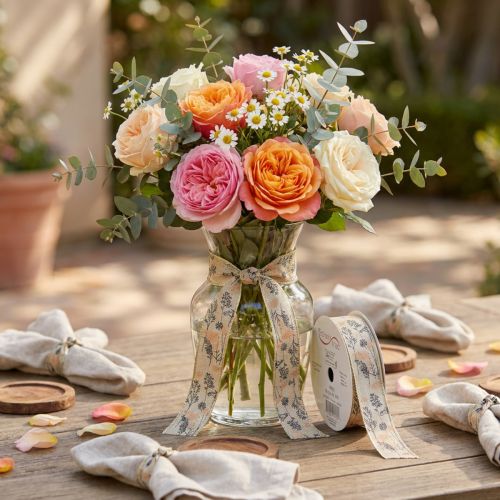 Artículo Cinta decorativa hierbas y hojas cinta de lino natural 25mm 18m