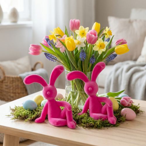 Conejo sentado decorativo como elemento decorativo primaveral para salón u oficina, 22 cm, 2 piezas | Floristik24.es