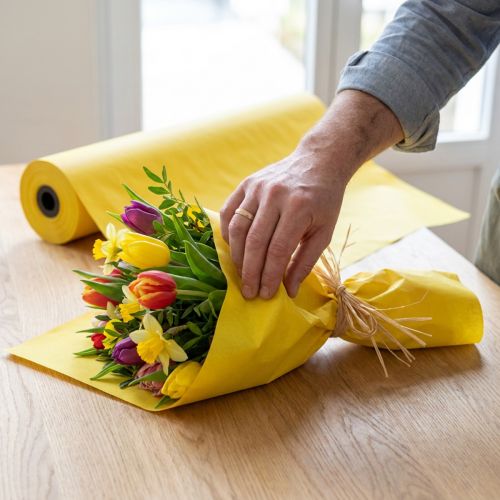 Papel de regalo amarillo para puños 37,5cm 100m | Floristik24.es