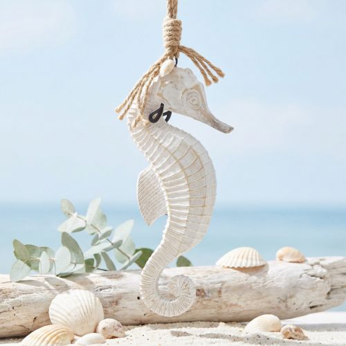 Artículo Decoración Caballito de Mar para Colgar Lacado Blanco 27cm