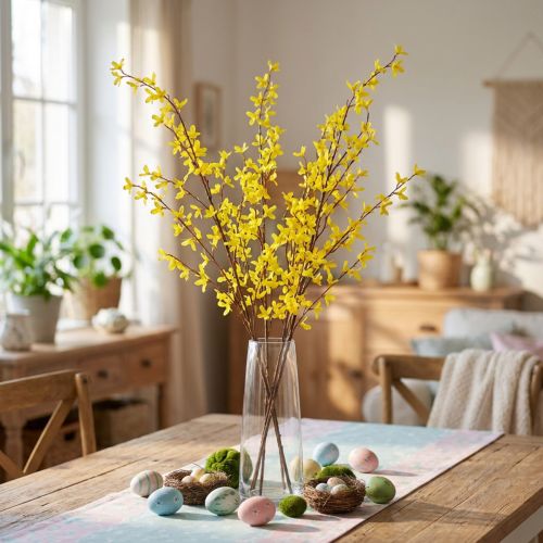 Artículo Ramas artificiales de forsitia decorativas para Pascua, color amarillo, 138 cm