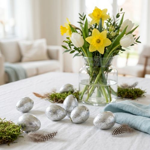 Decoración de huevo de codorniz, plata, vacío, 3 cm, decoración de Pascua, 50 piezas | Floristik24.es