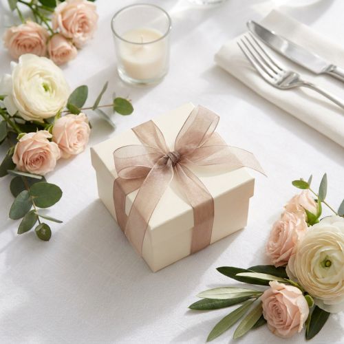 Artículo Cinta de organza cinta de regalo cinta beige orillo topo 15mm 50m