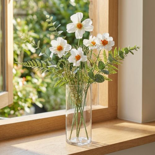Flores artificiales Cosmea flores de seda blanca Al.51cm 3 piezas | Floristik24.es