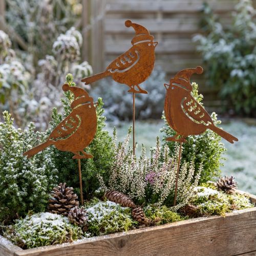 Artículo Estaca de jardín pájaro con sombrero decoración pátina 12cm 6uds