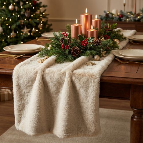 Camino de mesa piel sintética beige, banda de mesa piel decorativa 15×200cm | Floristik24.es