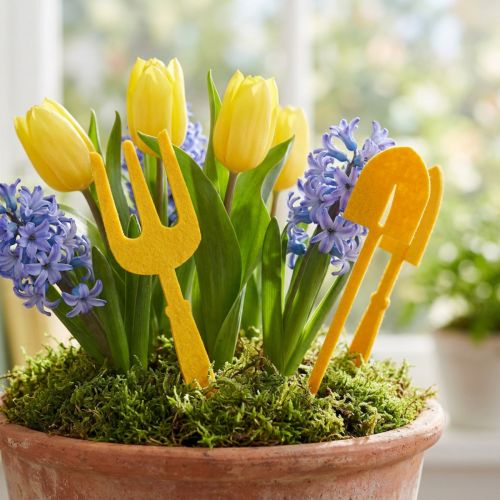 Herramienta de jardín de fieltro amarillo, pala y rastrillo de jardín 6pcs | Floristik24.es