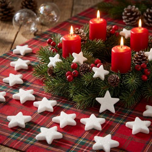 Estrellas decorativas decoración espolvoreada con purpurina blanca Navidad 4/5cm 36 piezas | Floristik24.es