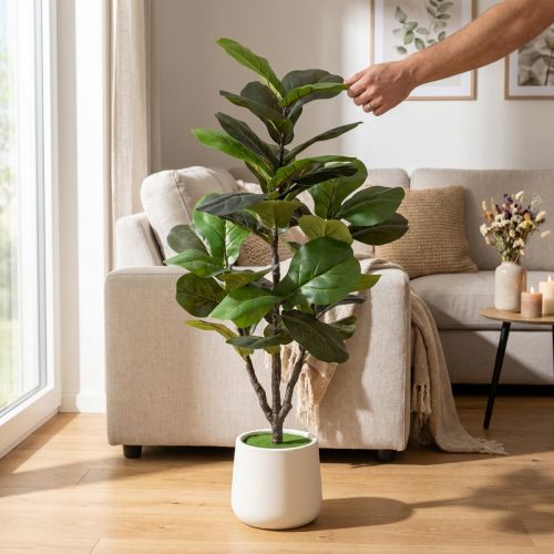 Artículo Ficus lyrata artificial de 120 cm, decorativo para salón.