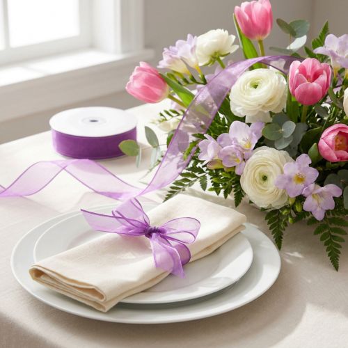 Artículo Cinta de gasa cinta de organza cinta decorativa organza violeta 15mm 20m