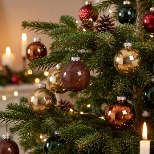 Artículo Bolas de árbol de Navidad mezcla de bolas de vidrio marrón dorado Ø5cm 24 piezas