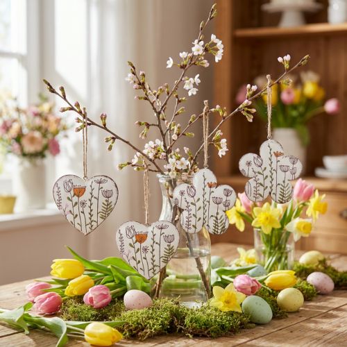 Decoración colgante decoración de metal corazones y flores blanco 10cm 4 piezas | Floristik24.es