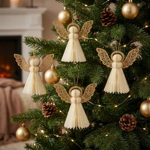 Ángel de papel Ángel navideño papel decorativo blanco Al. 12 cm 4 piezas | Floristik24.es