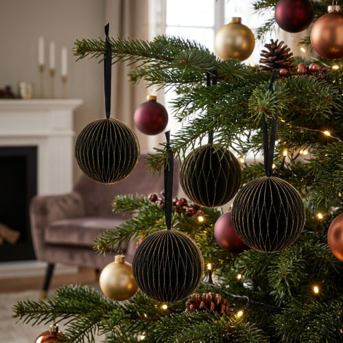 Bolas de panal Bolas de panal de Navidad oro negro Ø7cm 4ud | Floristik24.es