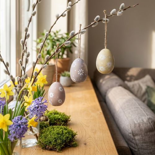 Huevos de pascua con decoración de flores para colgar huevos de madera clasificados 7cm 3pcs | Floristik24.es