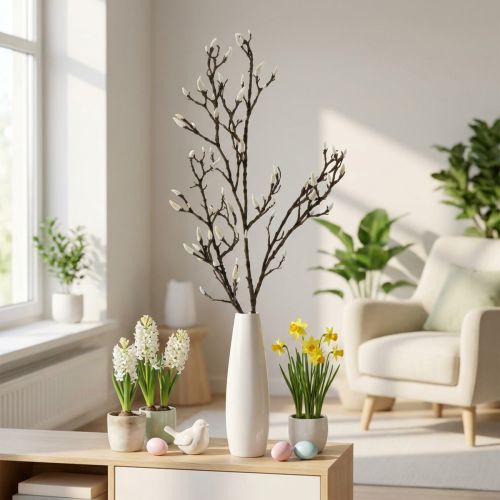 Rama de magnolia artificial Rama decorativa de primavera con capullos Marrón Blanco L135cm | Floristik24.es