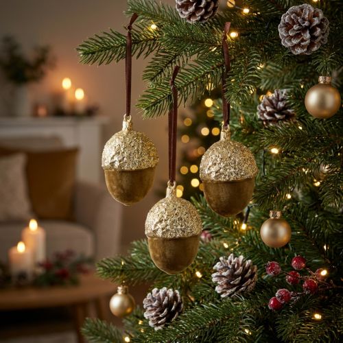 Artículo Bellotas para colgar, Adviento, decoración de árbol, decoración de otoño H6,5cm Ø4cm 6 uds.