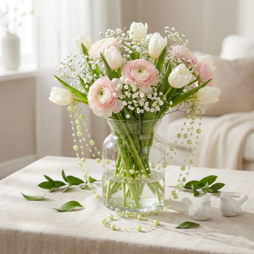 Cinta decorativa con perlas verde claro 6mm 15m | Floristik24.es
