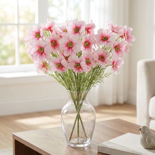 Flores artificiales Cosmos rosas de 77 cm, flores decorativas, plantas artificiales, flores de seda, juego de 3 | Floristik24.es