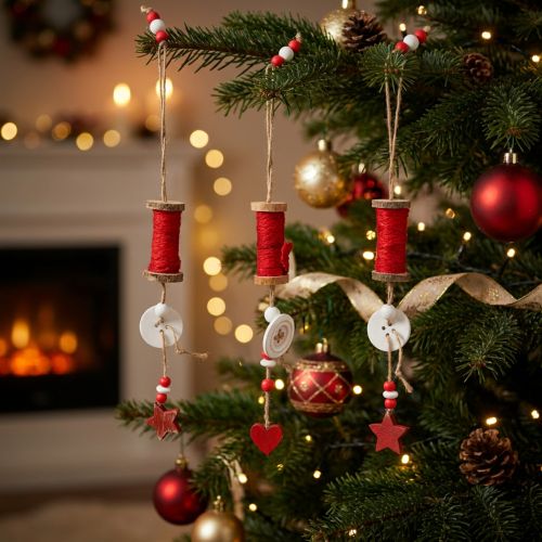 Rollo de hilo de decoración navideña para colgar rojo 4 piezas | Floristik24.es