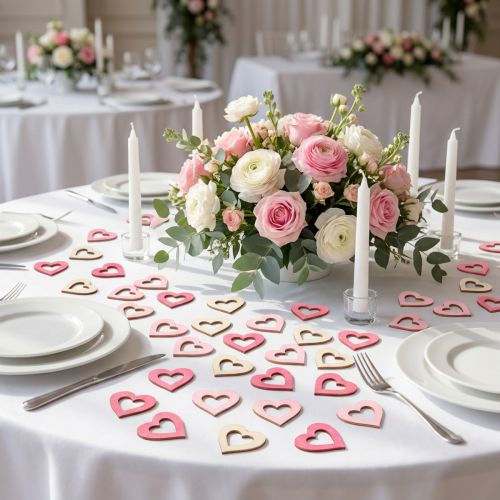 Corazones para esparcir rosa, rosa, natural 4cm 72 piezas | Floristik24.es