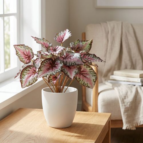 Begonia artificial arbusto verde, violeta 34cm | Floristik24.es