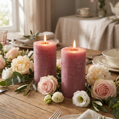 Velas de colores lisos rosa antiguo 85x150mm 2uds | Floristik24.es