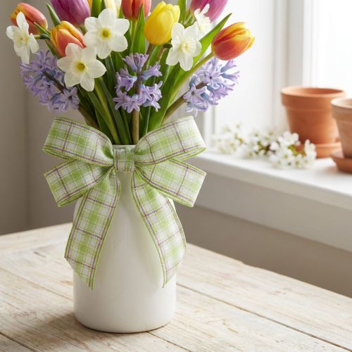 Cinta decorativa a cuadros verde/blanco/morado 20mm 15m | Floristik24.es