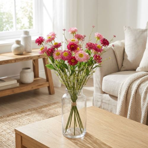 Rhodanthe Rosa - Flores de seda rosa Planta artificial Ramo de flores de paja Flores decorativas 46cm | Floristik24.es