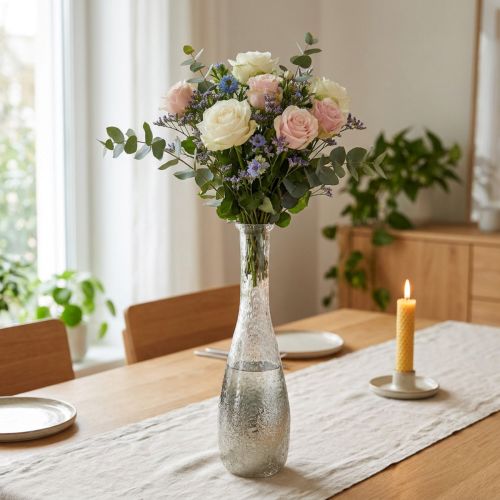 Jarrón de cristal bicolor, decoración de mesa de cristal auténtico transparente, plateado Al. 40 cm | Floristik24.es