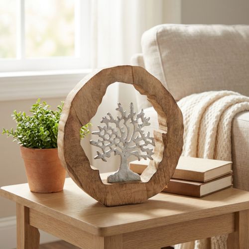 Artículo Deco escultura árbol en aro de madera decoración de mesa para colocar 22×21×4cm
