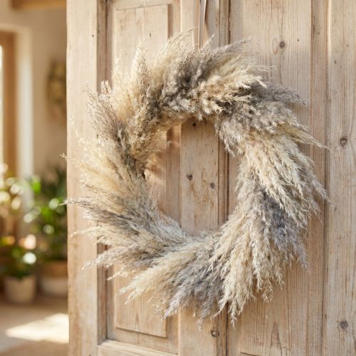 Corona de hierba de la pampa seca, decoración bohemia para puerta, flores secas naturales, Ø31 cm, corona de pared | Floristik24.es